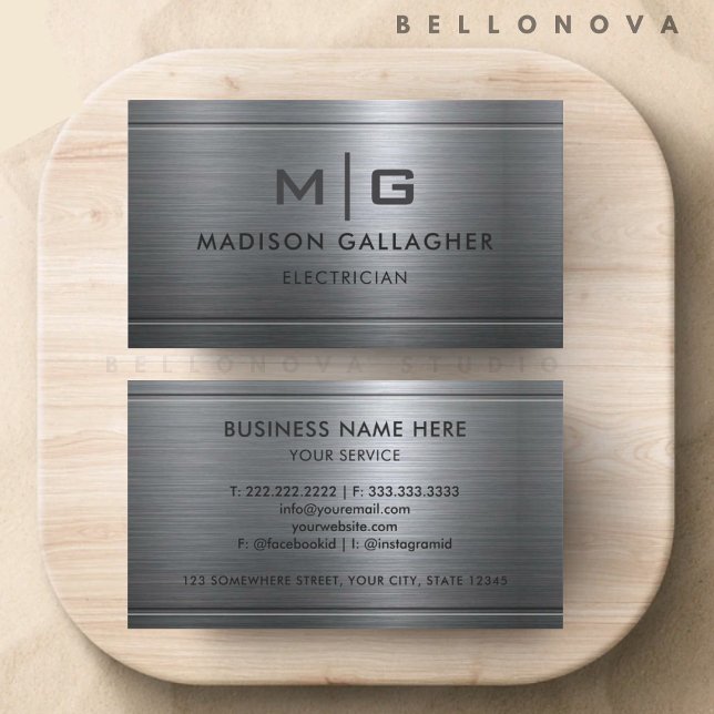 Carte De Visite Métal Gris Argenté Personnalisé Professionnel (Custom Silver Grey Metal Professional Business Card)