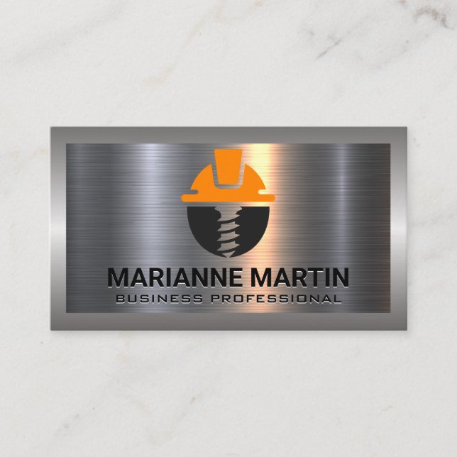 Carte De Visite Métal | Logo du Casquette dur de construction (Devant)