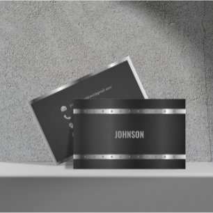 Carte De Visite Métal noir brillant argent moderne élégant Monogra