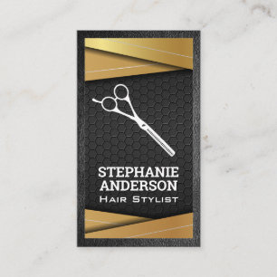 Carte De Visite Métal noir et or   Ciseaux salons
