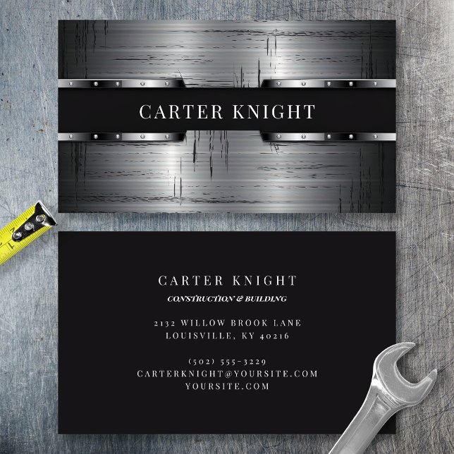 Carte De Visite Métal rayé industriel (Créateur téléchargé)