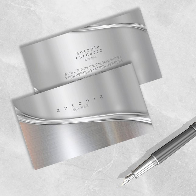Carte De Visite Métal Vague Argent à deux tons ID806 (Créateur téléchargé)