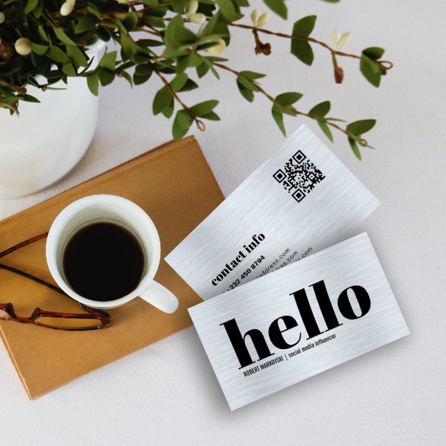 Carte De Visite Metallic Gray Texture Simple Hello (Créateur téléchargé)