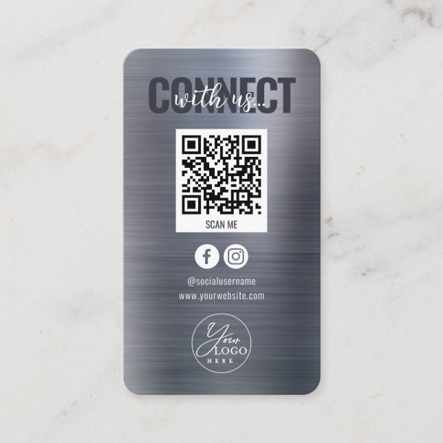 Carte De Visite Metallic Grey Connectez-Vous Avec Les Médias Socia (Devant)
