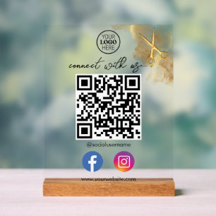 Carte de visite métallique Ciseaux d'or avec code