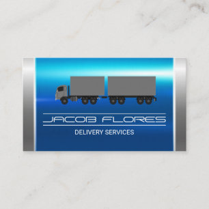 Carte De Visite Métallique d'argent bleu   Semi-camion