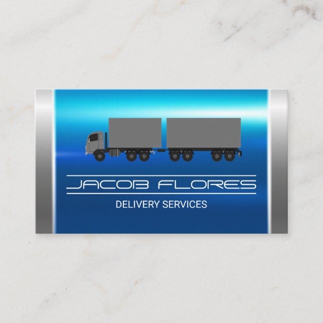 Carte De Visite Métallique d'argent bleu | Semi-camion (Devant)
