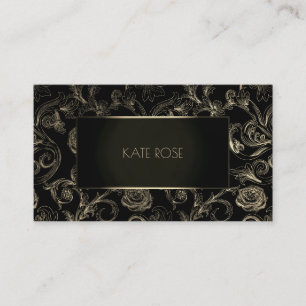 Carte De Visite Métallo noir Champaign Or Floral Frame Roses