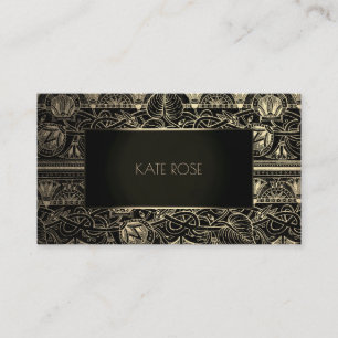 Carte De Visite Métallurgique Noir Champaign Or Floral Frame Vip