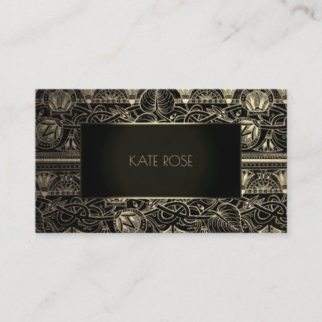 Carte De Visite Métallurgique Noir Champaign Or Floral Frame Vip (Devant)
