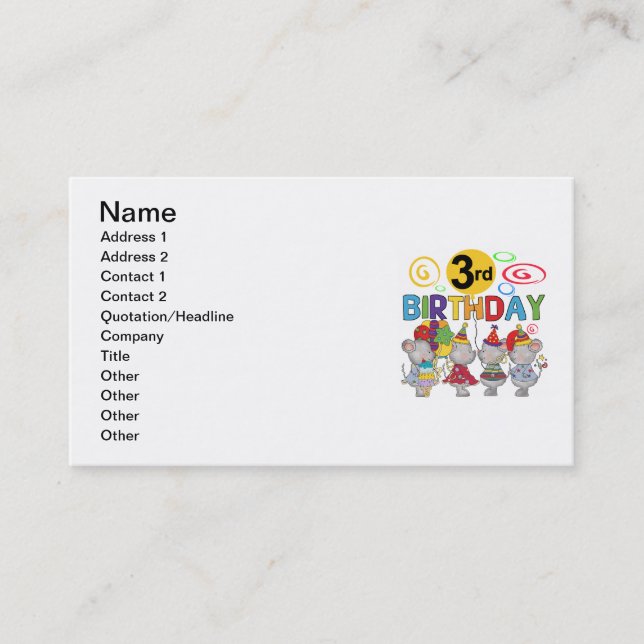 Carte De Visite Mice 3e anniversaire T-shirts et cadeaux (Devant)