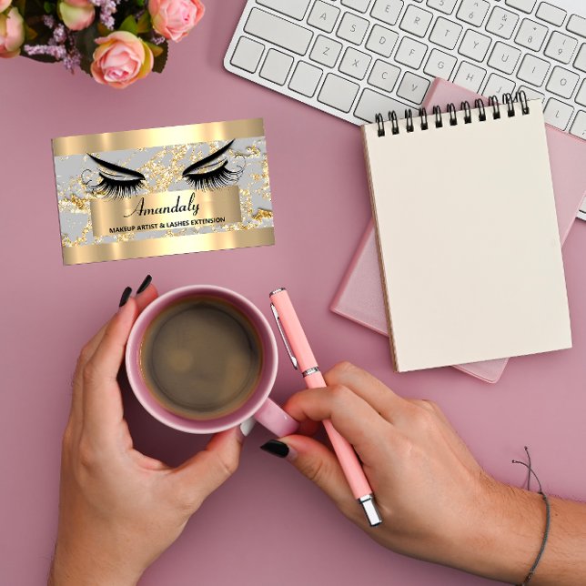 Carte De Visite Microblade Maquillage Eyelash Extension Gold Grey (Microblade Makeup Eyelash Extension Gold Gray Business Card)