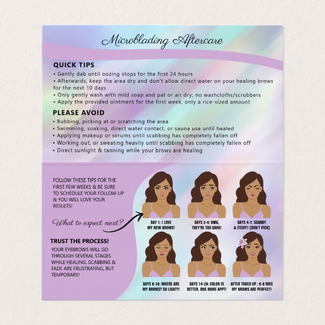 Carte De Visite Microblading Brow post-soins et rendez-vous  (Intérieur déplié)
