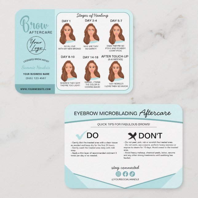 Carte De Visite Microblading Eyebrow Instructions pour les soins p (Devant / Derrière)