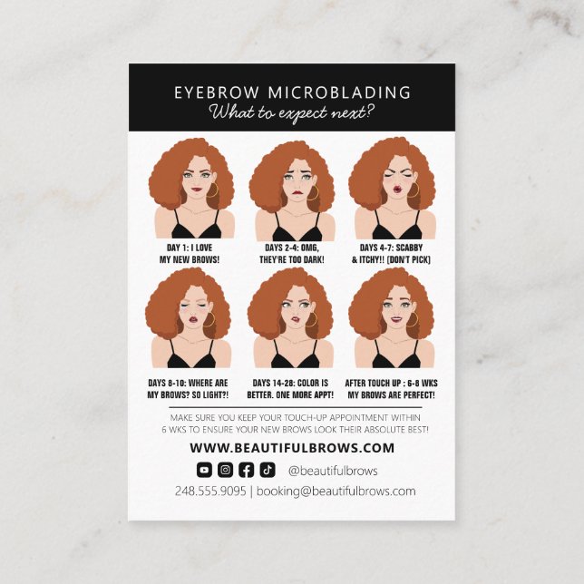 Carte De Visite Microblading Eyebrow Instructions pour les soins p (Dos)