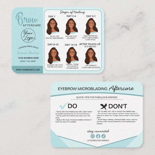 Carte De Visite Microblading Eyebrow Instructions pour les soins p (Devant / Derrière)