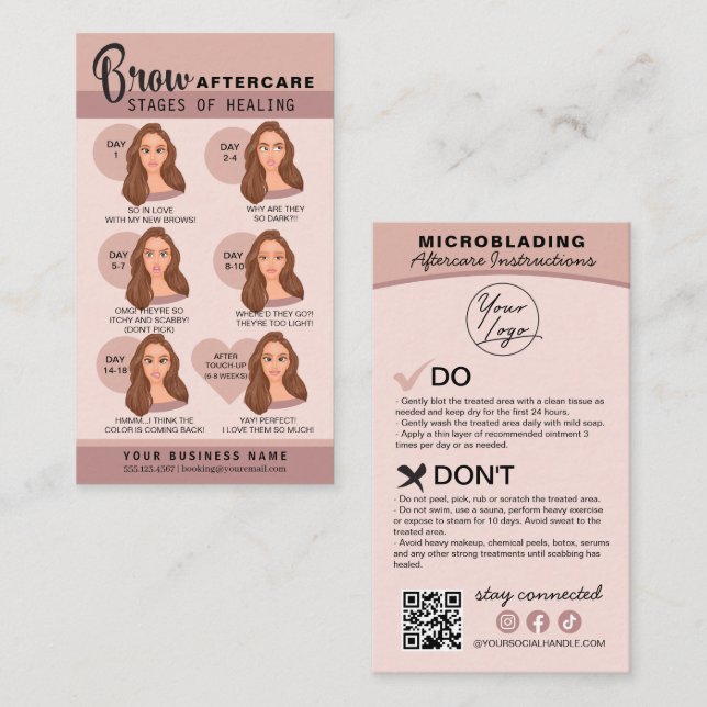 Carte De Visite Microblading Eyebrow Instructions pour les soins p (Devant / Derrière)