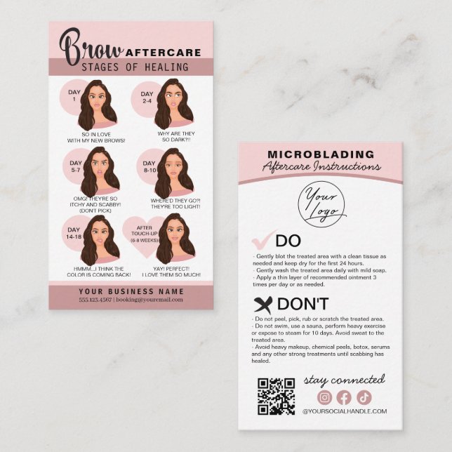 Carte De Visite Microblading Eyebrow Instructions pour les soins p (Devant / Derrière)