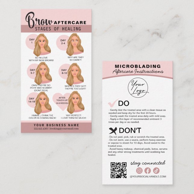 Carte De Visite Microblading Eyebrow Instructions pour les soins p (Devant / Derrière)