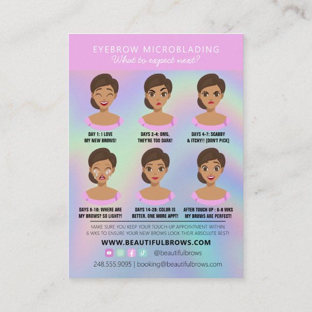 Carte De Visite Microblading Eyebrow Instructions pour les soins p (Dos)