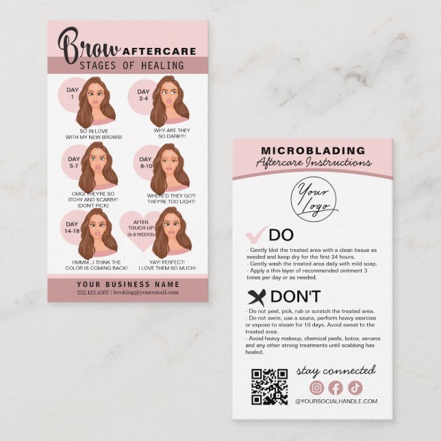Carte De Visite Microblading Eyebrow Instructions pour les soins p (Devant / Derrière)
