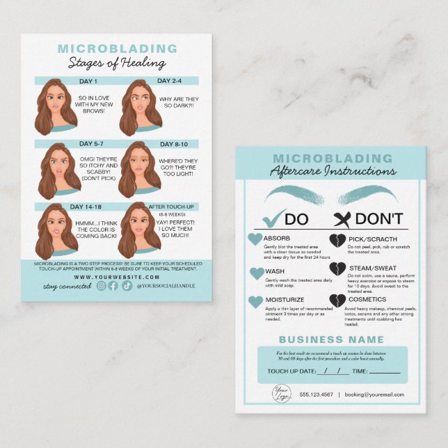 Carte De Visite Microblading Eyebrow Instructions pour les soins p (Devant / Derrière)