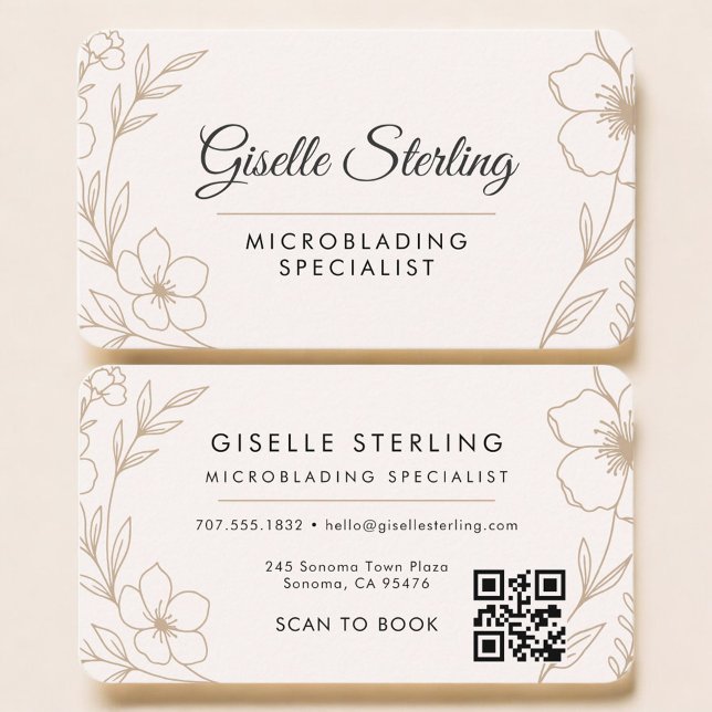 Carte De Visite Microblading Floral QR Code Professional (Créateur téléchargé)