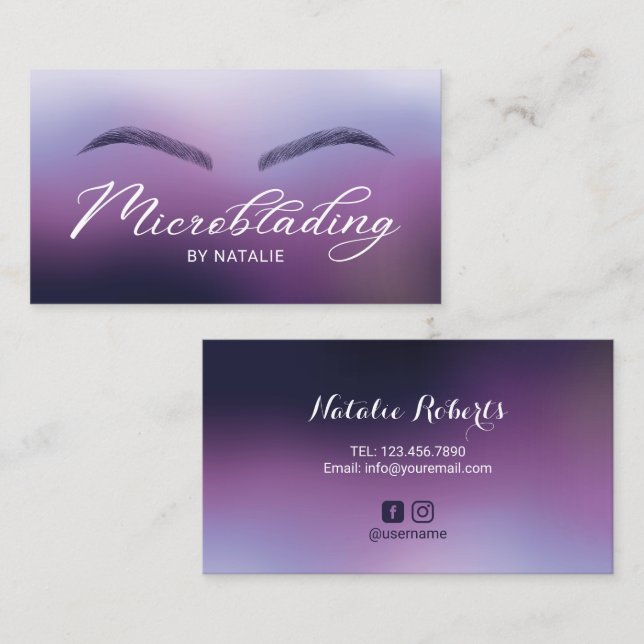 Carte De Visite Microblading Purple Ombre Typographie Salon de bea (Devant / Derrière)