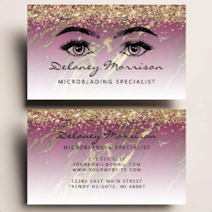 Carte De Visite Microblading yeux paillettes or marbre de Bourgogn
