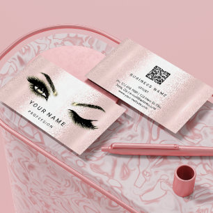 Carte De Visite Microlame à fraise Eyelash. Logo CODE QR en poudre