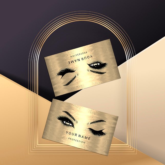 Carte De Visite Microlame à fraise Eyelash. Logo QR CODE Faux Gold (Eyelash Brow Microblade. QR CODE Logo Faux Gold Business Card)
