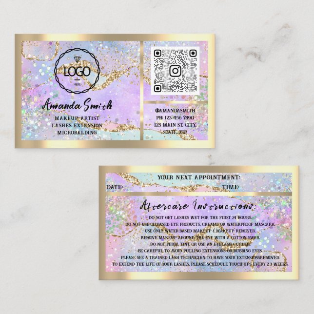 Carte De Visite Microlame Eyelash Logo de QRCode Holographe Afterc (Devant / Derrière)