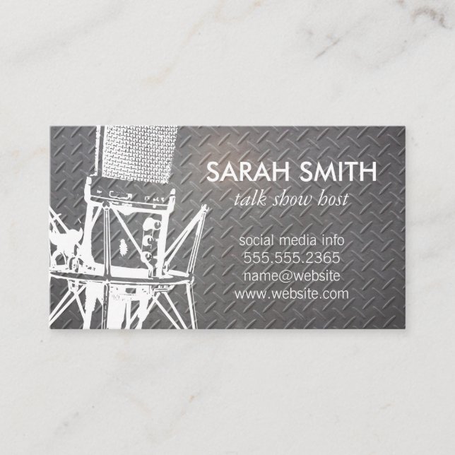 Carte De Visite Microphone / Animation | Arrière - plan métallique (Devant)