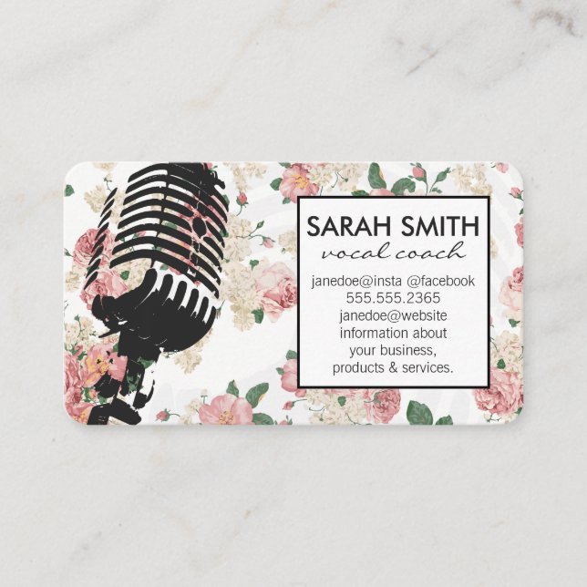 Carte De Visite Microphone avec motif floral (Devant)