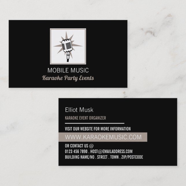 Carte De Visite Microphone Design, Karaoke Event Organizer (Devant / Derrière)