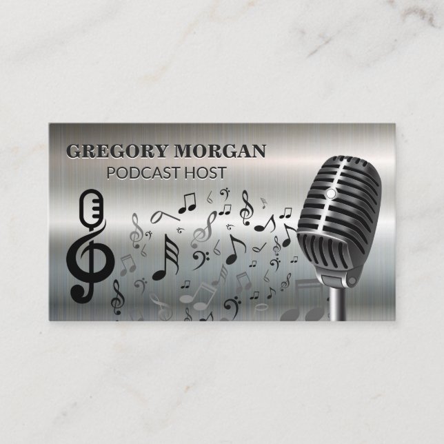 Carte De Visite Microphone / Podcaster | Notes de musique (Devant)