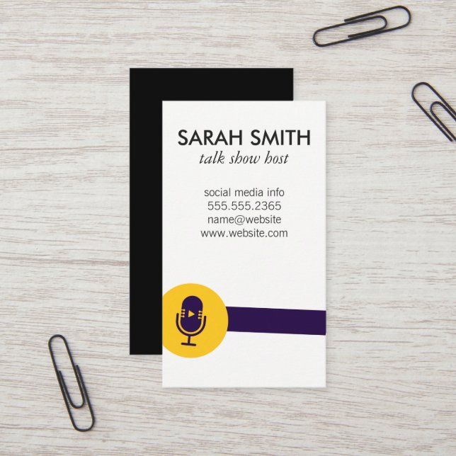 Carte De Visite Microphone Talk Show Logo / Divertissement (Devant/Arrière en situation)
