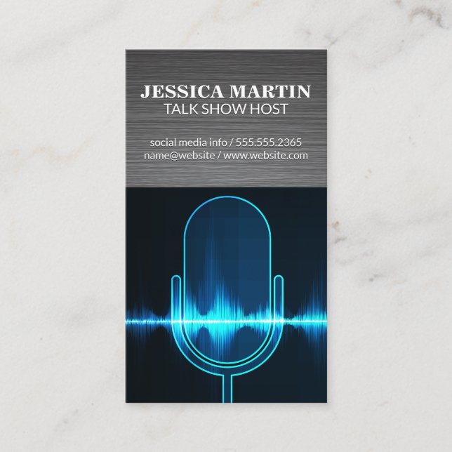 Carte De Visite Microphone | Vague audio numérique | Metallique (Devant)