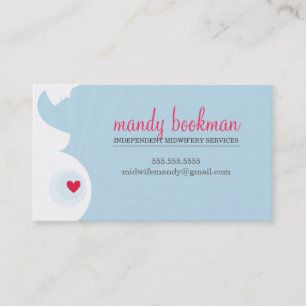 Carte De Visite MIDWIFE DOULA CARD ventre enceinte coeur bébé bleu