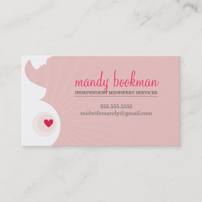 Carte De Visite MIDWIFE DOULA CARD ventre enceinte coeur bébé rose (Devant)