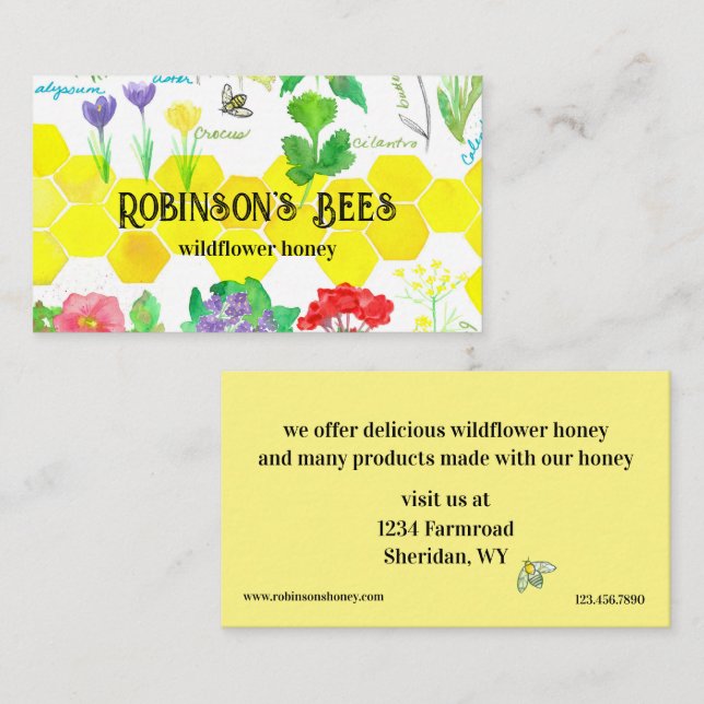 Carte De Visite Miel À Vendre Fleurs De Peigne Pour Les Abeilles (Devant / Derrière)