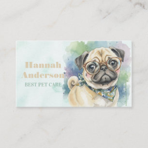 Carte De Visite Mignon Bouledogue au Style Aquarelle avec des Lune
