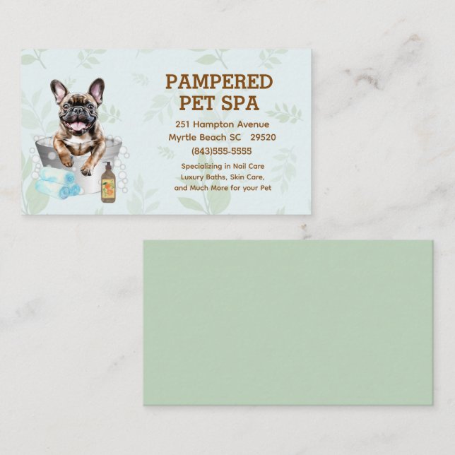 Carte De Visite Mignonne Français Bulldog Pet Groomer Spa (Devant / Derrière)