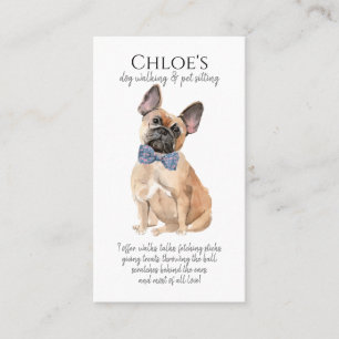 Carte De Visite Mignonne Français Bulldog Pet Sitter Chien Walker