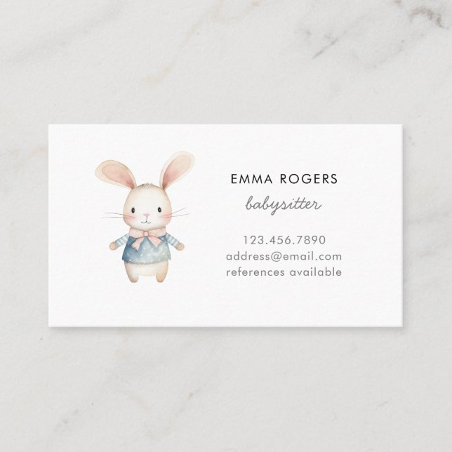 Carte De Visite Mignonne lapin lapin Babysitter Nanny (Devant)