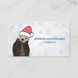 Carte De Visite Mignonne Otter portant un chapeau de Père Noël