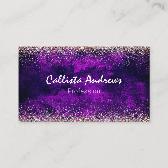 Carte De Visite Mignonne parties scintillant or violet foncé (Devant)