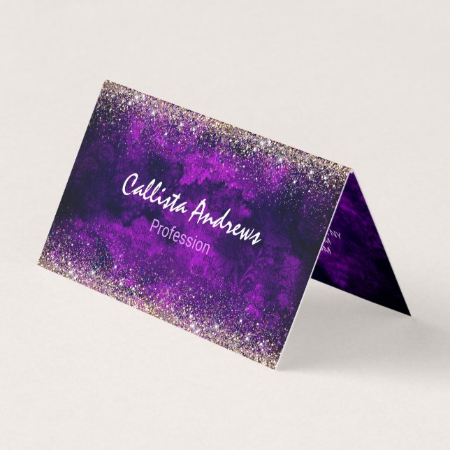 Carte De Visite Mignonne parties scintillant or violet foncé (Devant)