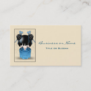 Carte De Visite Mignonne Poupée Japonaise Kokeshi Habillée En Bleu