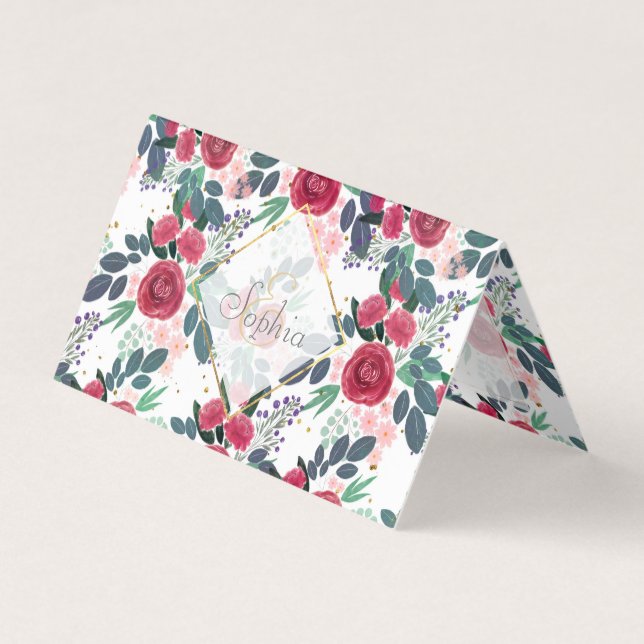 Carte De Visite Mignons Roses Pink Peonies Aquarelle Peinture Dots (Devant)